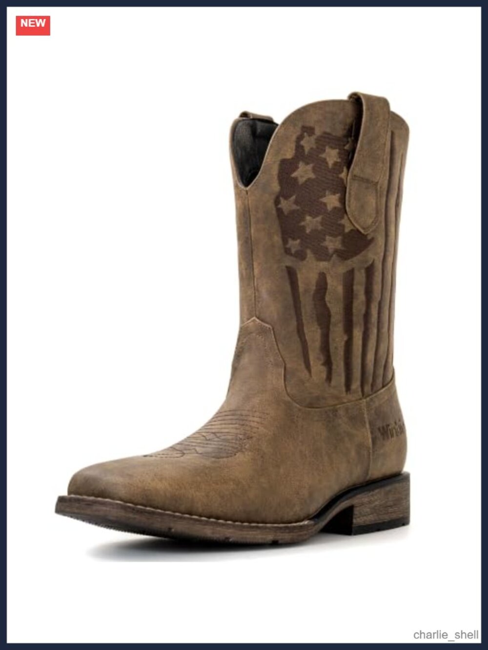 Vegan Leather Square Toe Western Boots for Men Slip Resistant Memory Foam